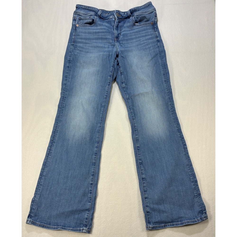 Y2K Boho Womens Artist Boot Jeans 10 Short Blue Next Level Stretch Flare Denim